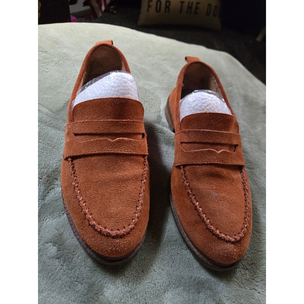 Kelsi Dagger Brooklyn Rust Orange Suede Penny Loafers Womens Size 7 C3851‎